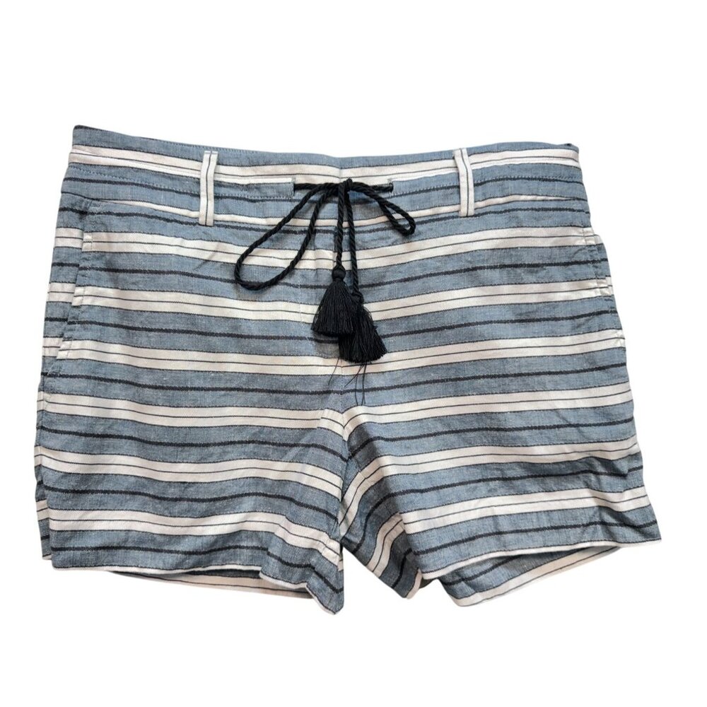 Ann Taylor Loft Womens Striped Casual Shorts Size 2 White Blue Striped Tassel